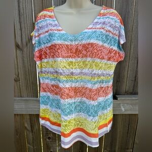 Coldwater Creek Striped V-Neck Tee – Size XL – Made in USA